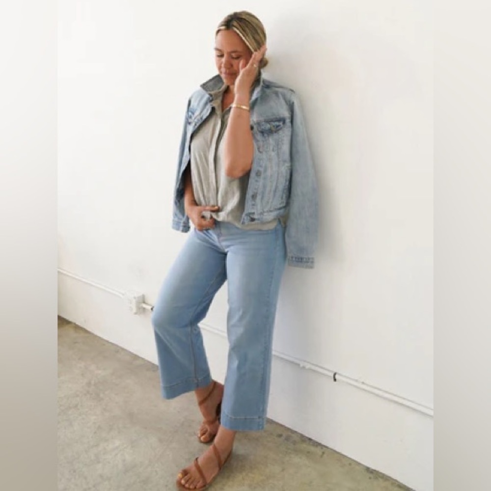 Carly Jean Los Angeles Mer Wide Leg Cropped Jeans Ankle Flare CJLA Light Blue